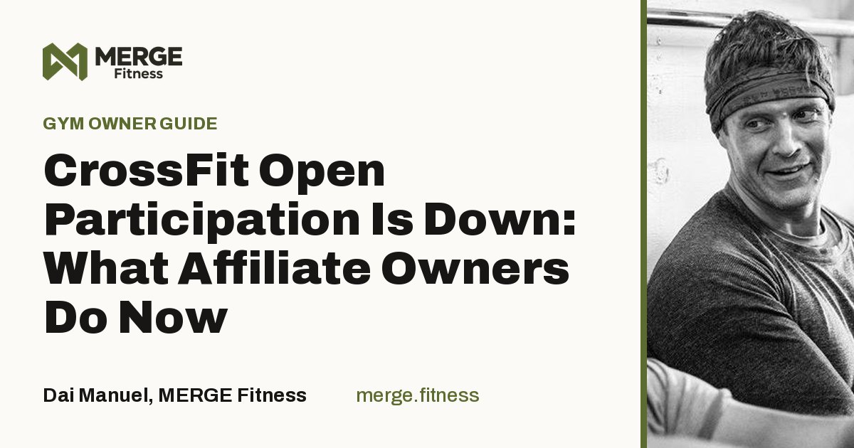 Article title card: CrossFit Open Participation Is Down: What Affiliate Owners Do Now, by Dai Manuel, MERGE Fitness