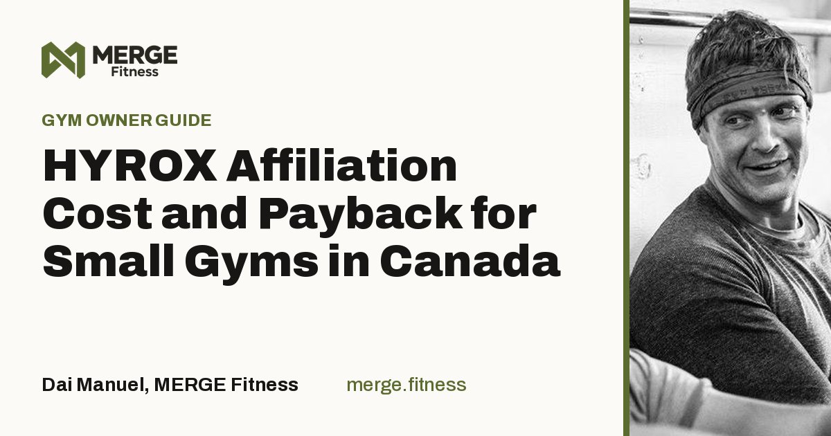 Article title card: HYROX Affiliation Cost and Payback for Small Gyms in Canada, by Dai Manuel, MERGE Fitness